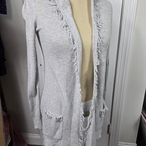 Lilly Pulitzer Light Gray Fringed Cardigan Light Weight